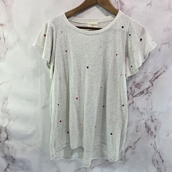 Anthropologie T Shirt Womens XS Gray Polka Dot Flutter Ruffle Crew Neck Tla - Picture 1 of 11
